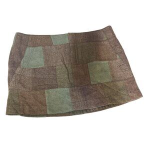 Y2K American Eagle Womens Patchwork Mini Skirt Size 16 Wool Blend Brown &‎ Green